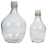 Close-up of Marcin clear glass vase with rope tie around bottleneck