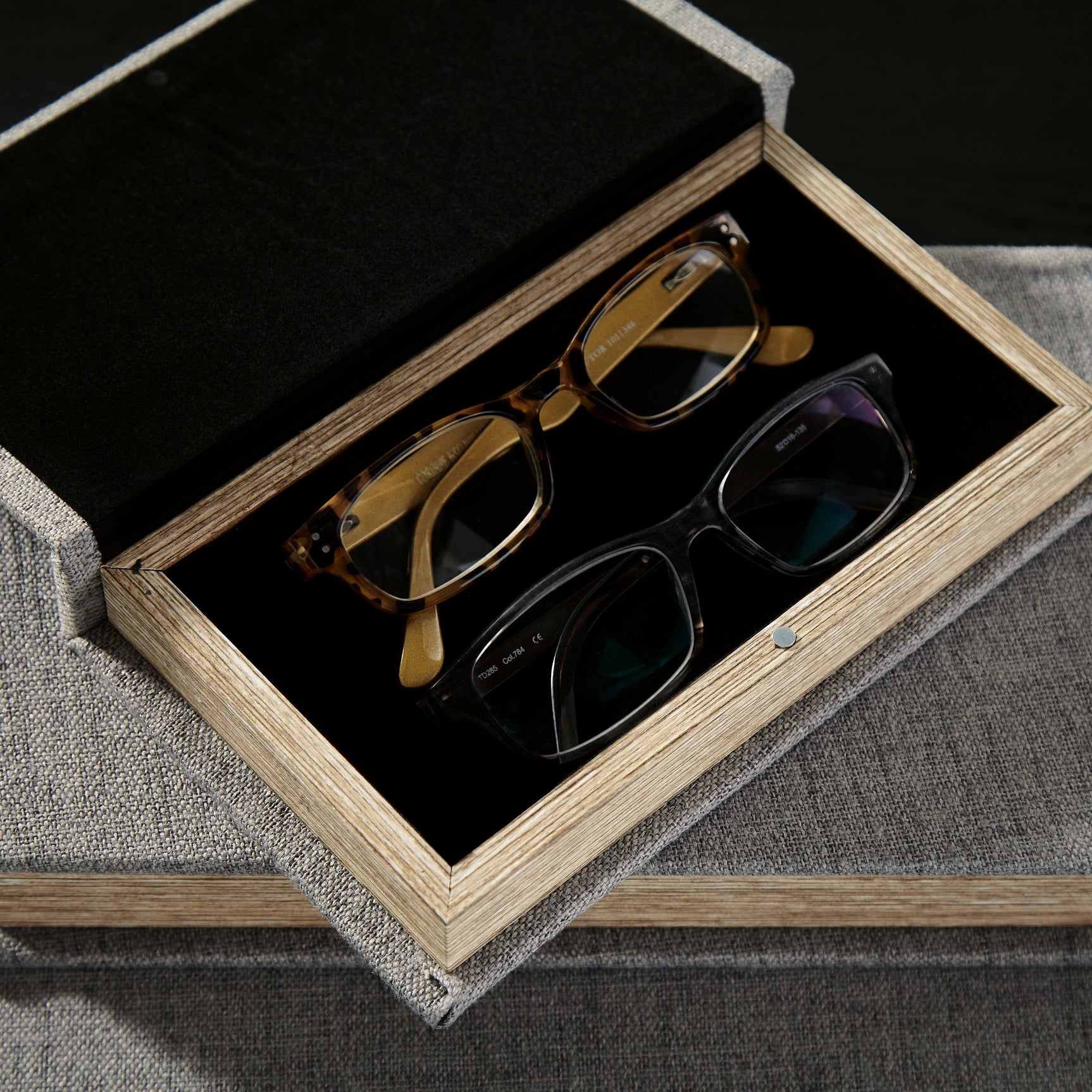Close-up detail of the black velvet lining inside Jolina Box