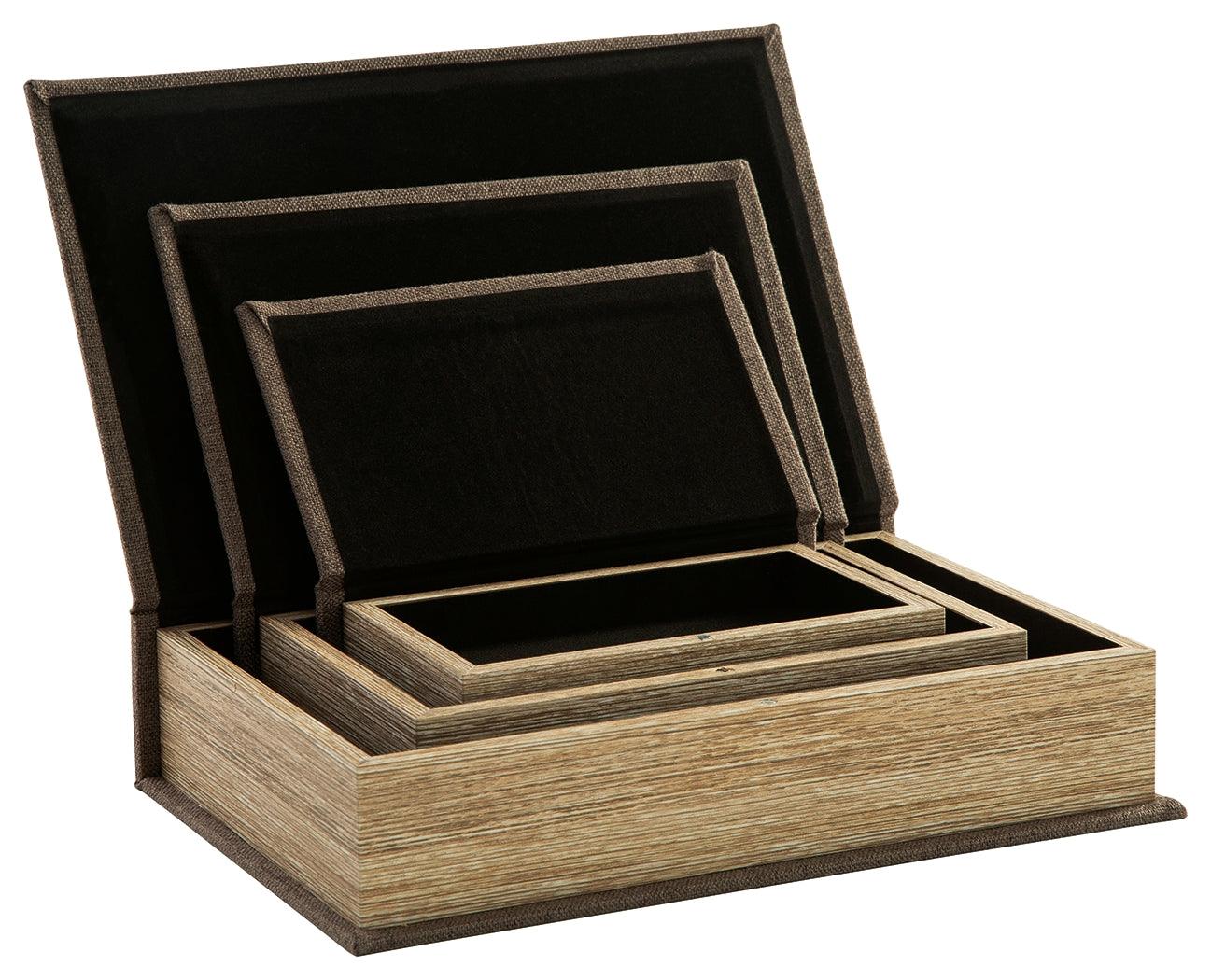 Jolina Brown boxes stacked open showing interior lining