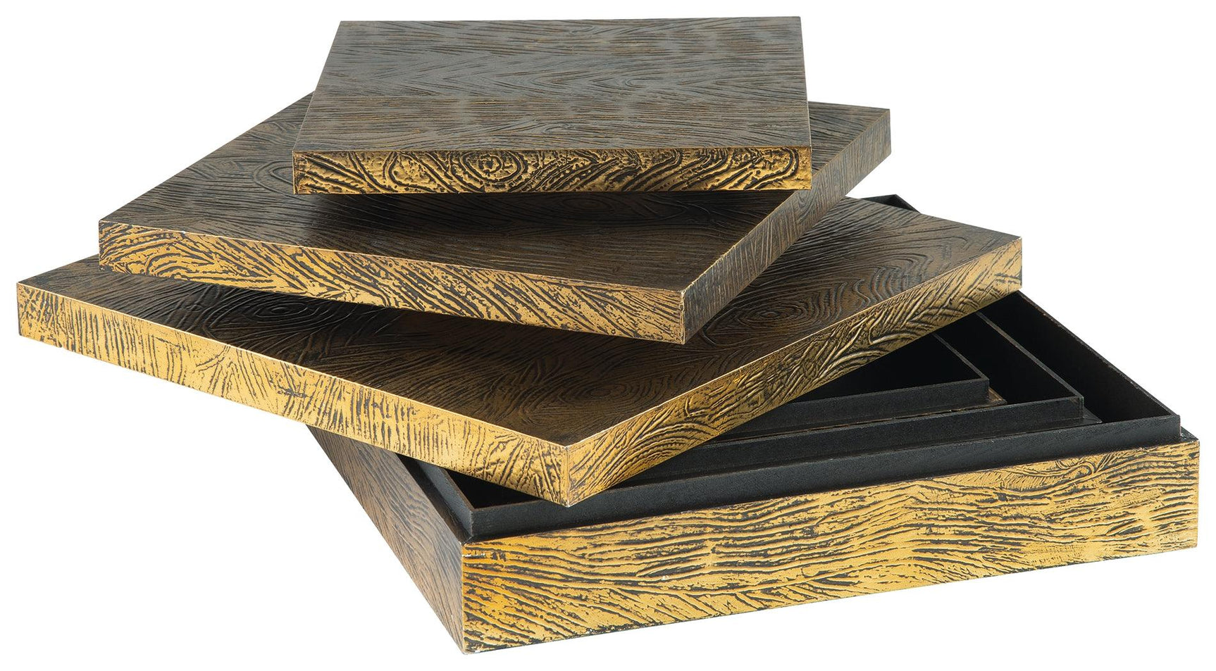 Square nesting decorative boxes with antique brass finish