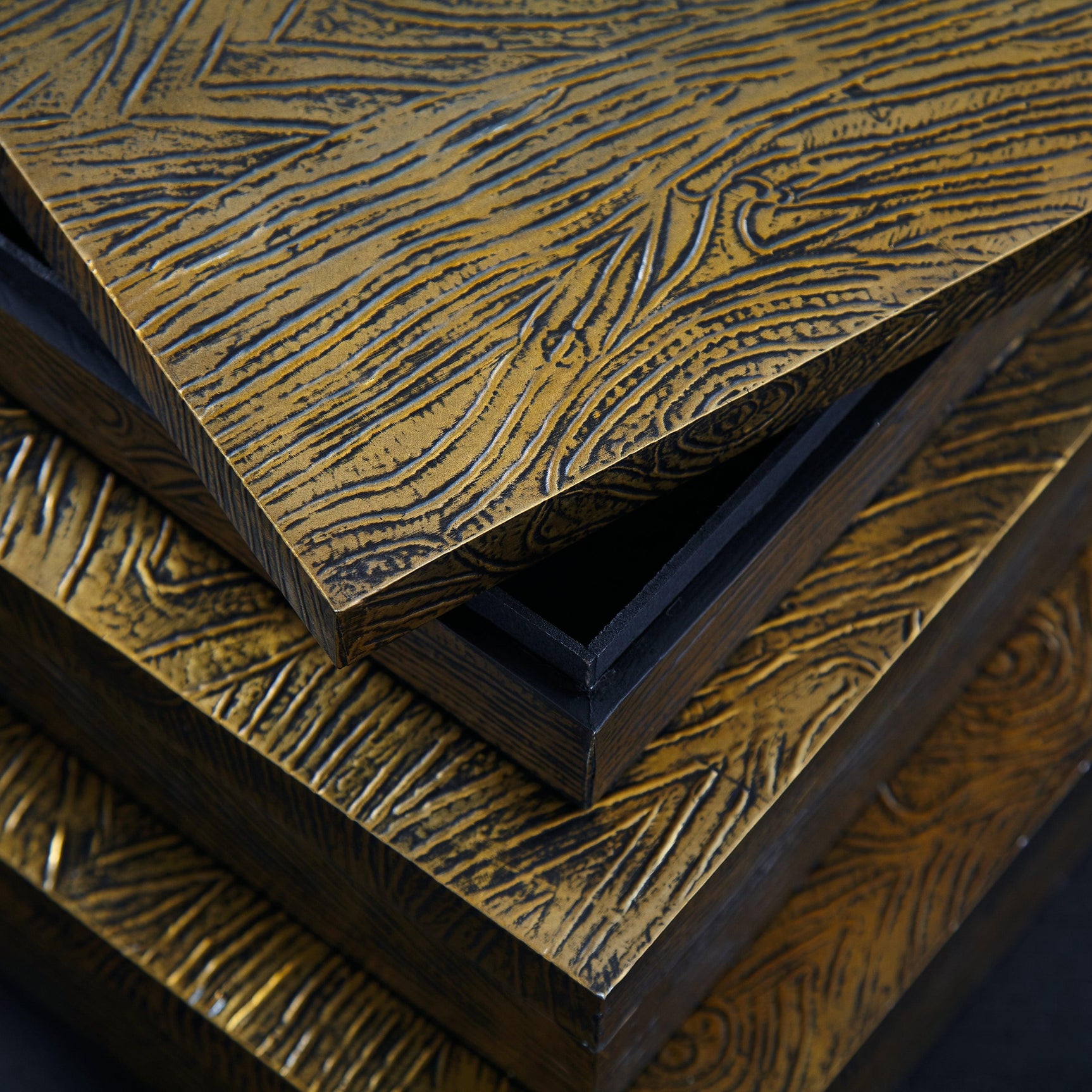 Top view of Keldy wooden and metal box with antique brass finish