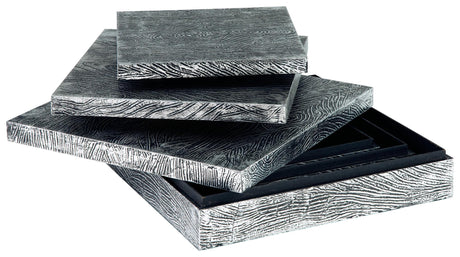 Keldy set of 3 antique pewter finish decorative boxes, front closed view