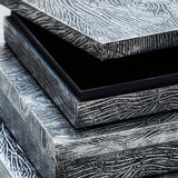 Keldy set of 3 antique pewter finish decorative boxes, finish close-up