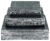 Keldy set of 3 antique pewter finish decorative boxes, head-on open view