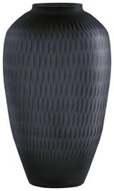 Close-up of Etney vase slate finish and textured glass