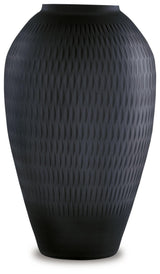Close-up of Etney Slate Glass Vase featuring slate finish