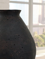 Close-up of ribbed texture on Hannela Antique Brown Vase