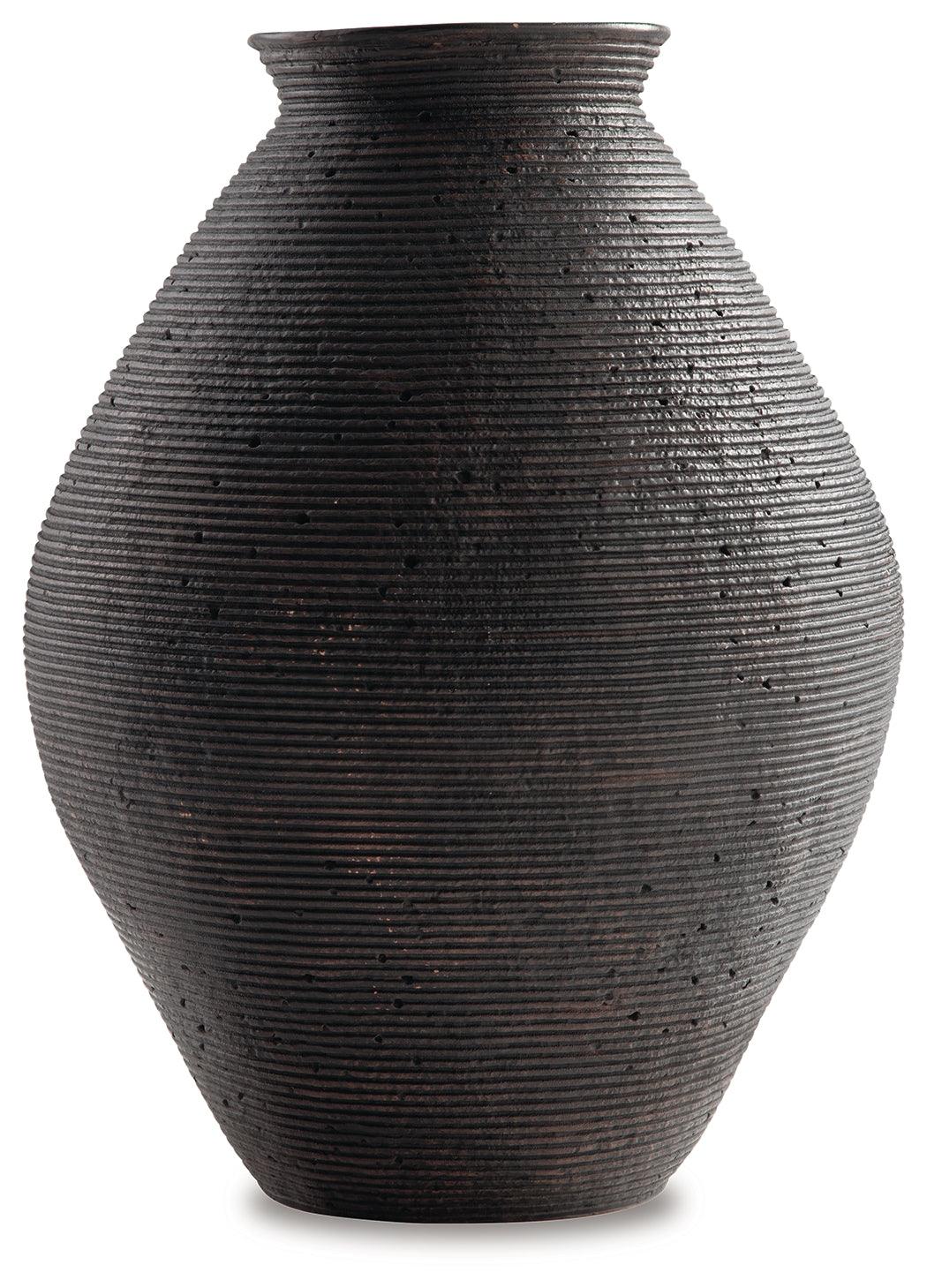 Side angle of Hannela Antique Brown Vase highlighting smooth finish