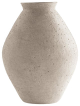 Side angle of Hannela Antique Tan Vase showing antique finish and slender neck
