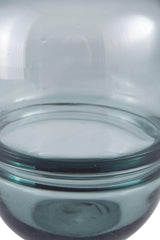 Detail of Lemmitt teal glass vase with elegant silhouette