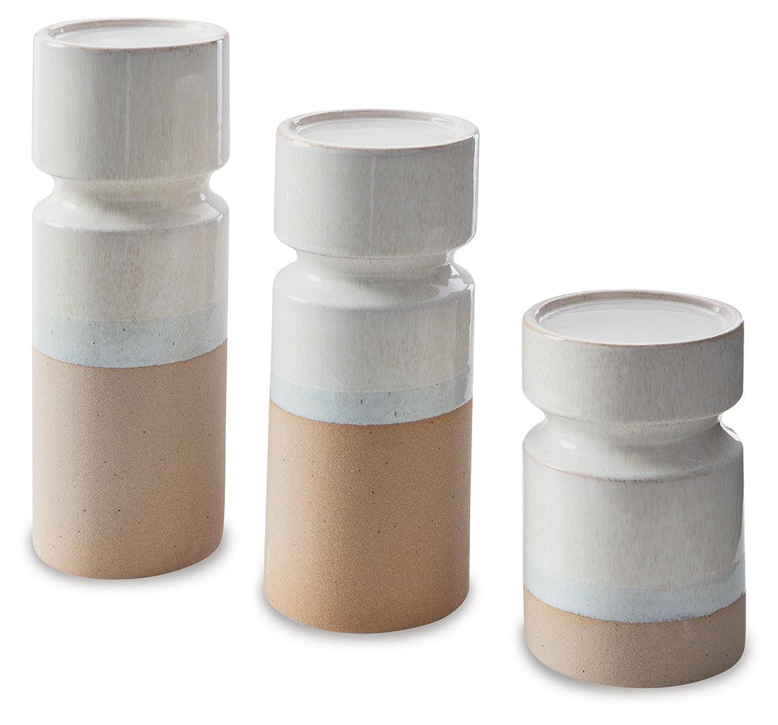 Hurston Ivory/brown Candle Holder (Set Of 3) - Ella Furniture