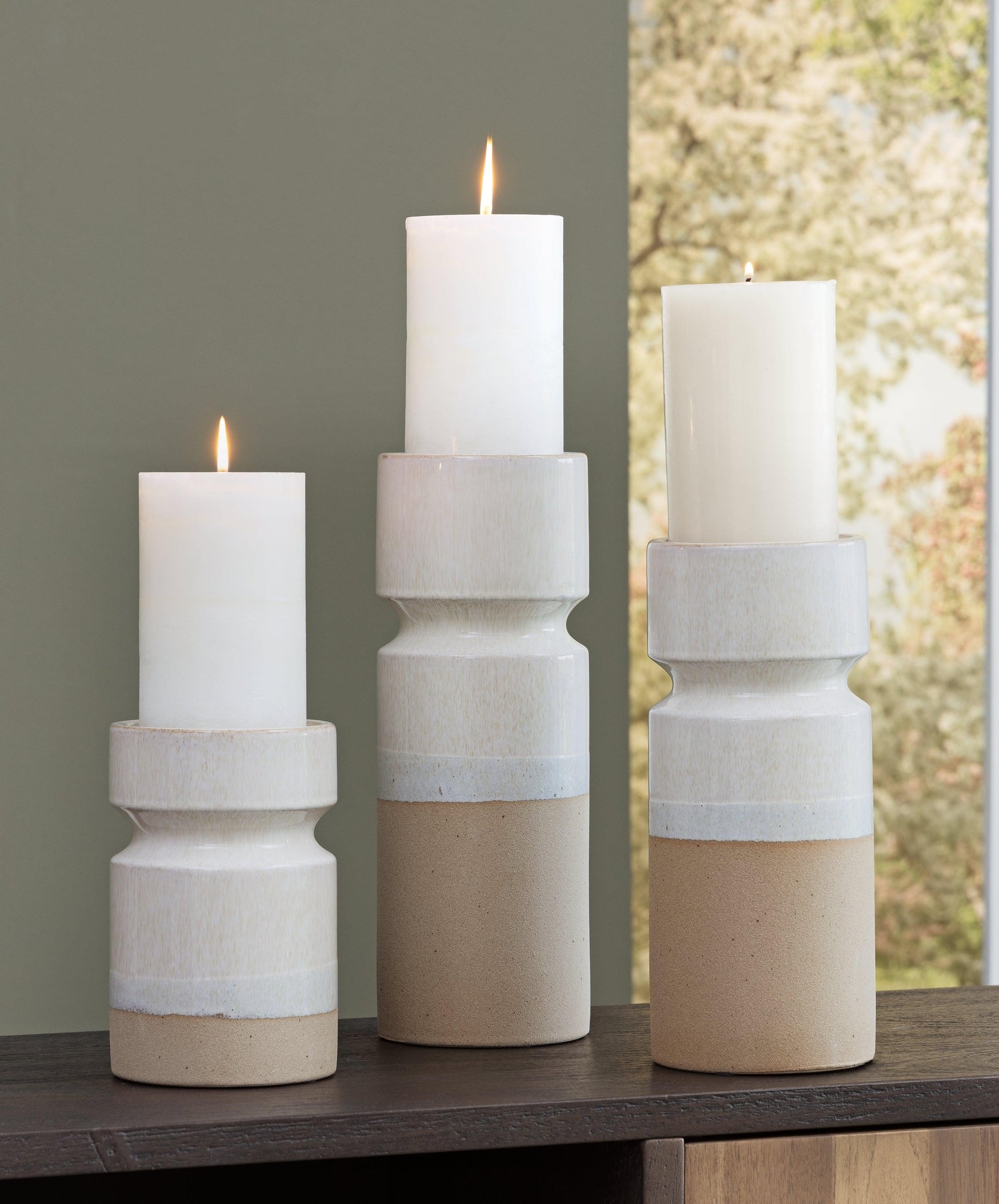 Hurston Ivory/brown Candle Holder (Set Of 3) - Ella Furniture