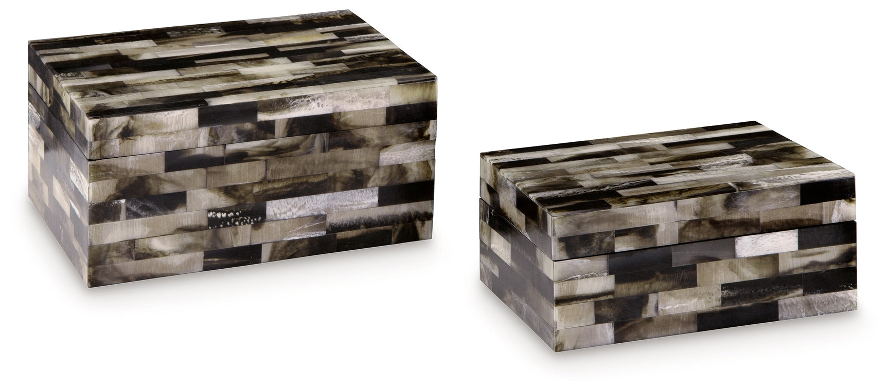 Ellford box closed top view in black brown cream mosaic