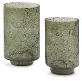 Clarkton green sanded glass candle holder small 5.25"Wx5.25"Dx8.5"H