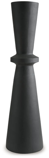 Side detail of black resin vase