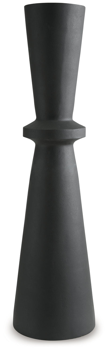Side detail of black resin vase