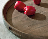 Close-up detail of Webbworth tray wood grain and finish