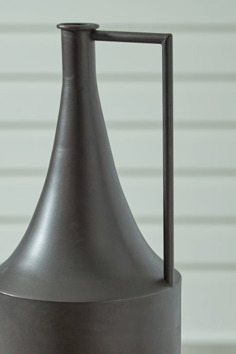 Zainforth Vase distressed brown finish close-up