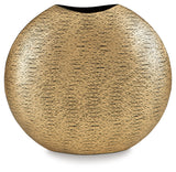 Iansboro Antique Gold Finish Round Metal Vase angled view