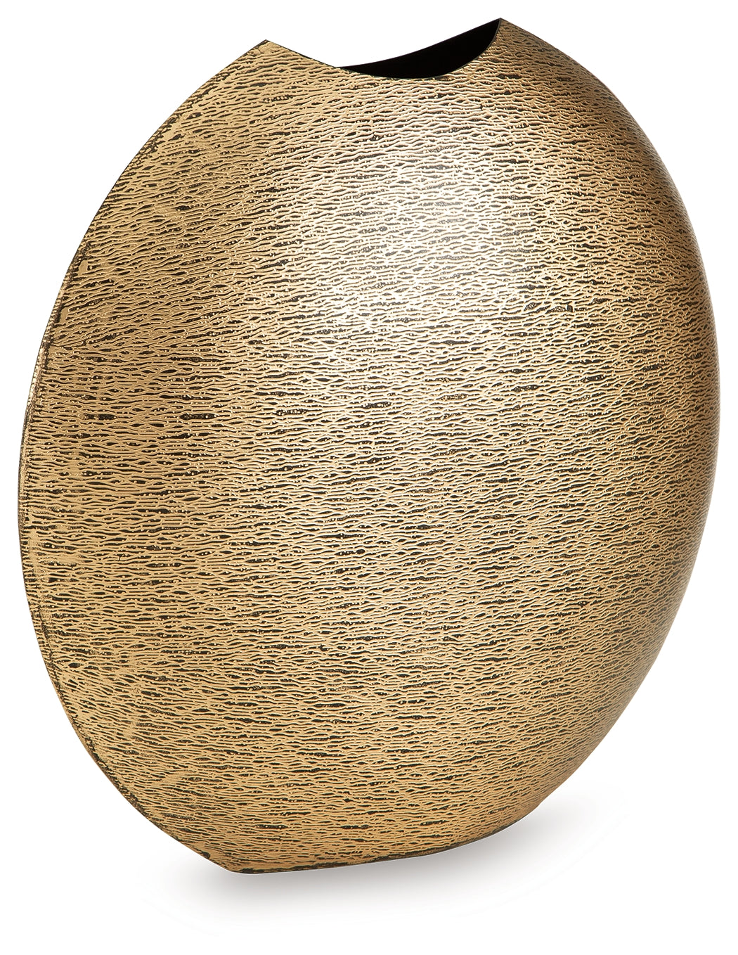 Iansboro Antique Gold Finish Round Metal Vase side angle