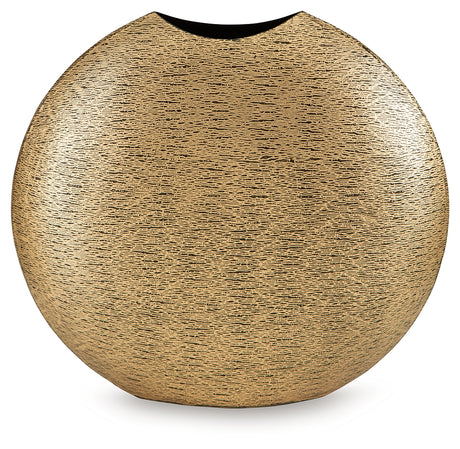Close-up of Iansboro vase textured antique gold finish