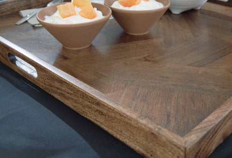 Detailed view of Heddford Tray wood finish and texture