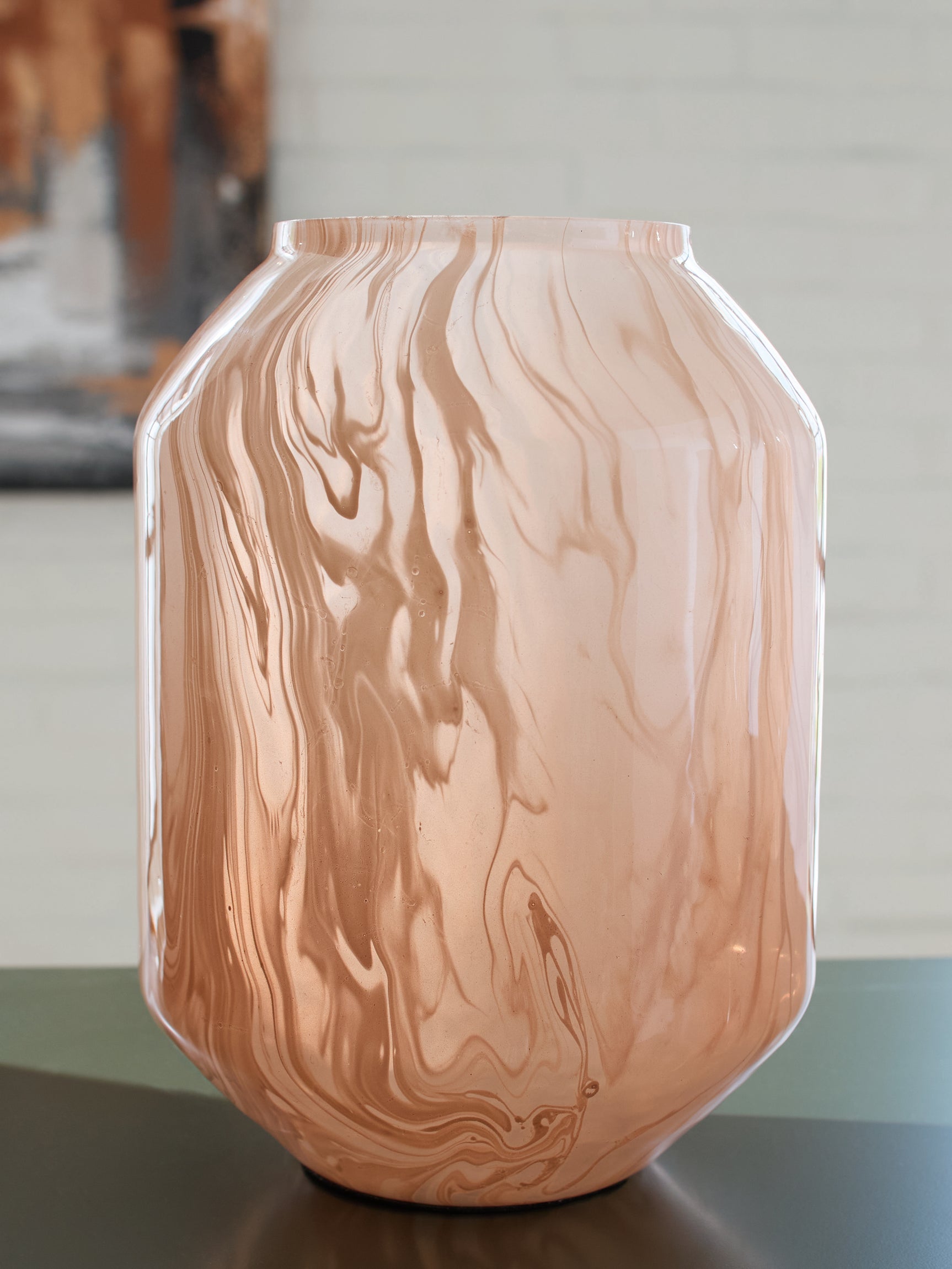 Dushby blush pink glass vase, front view