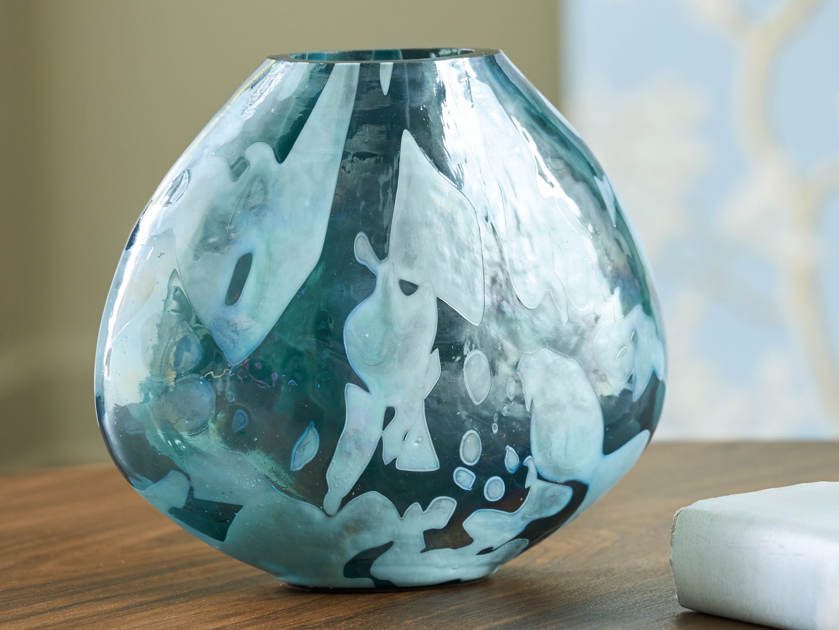 Side view of Cartshaw Iridescent Teal Vase