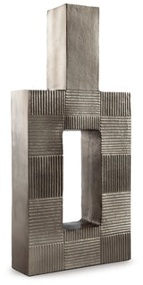Wrengrove vase side detail showing textured antique nickel finish