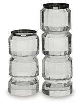 Side view of Brentley clear and silver candle holder