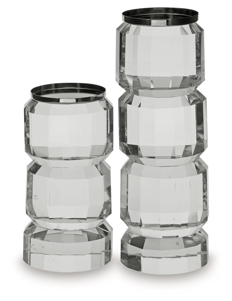 Side view of Brentley clear and silver candle holder