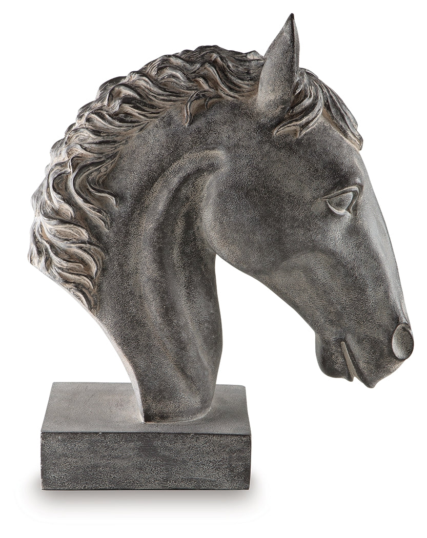 Side view of Carnlow Antique Black Horse Head Sculpture