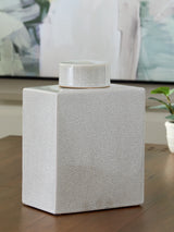 Haddworth Antique White ceramic jar front view