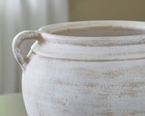 Detail of distressed white finish on Meadie vase