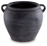 Detail of distressed black finish on Meadie Vase