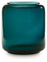 Inisland teal blown glass vase side profile