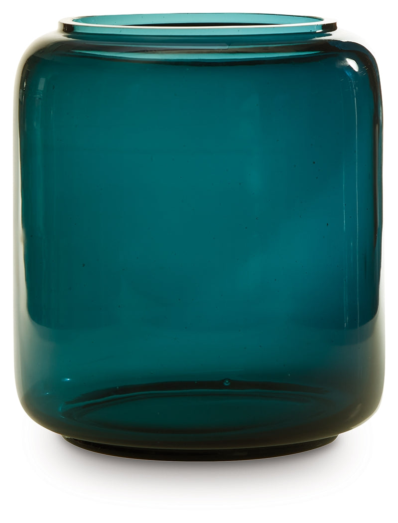 Inisland teal blown glass vase side profile