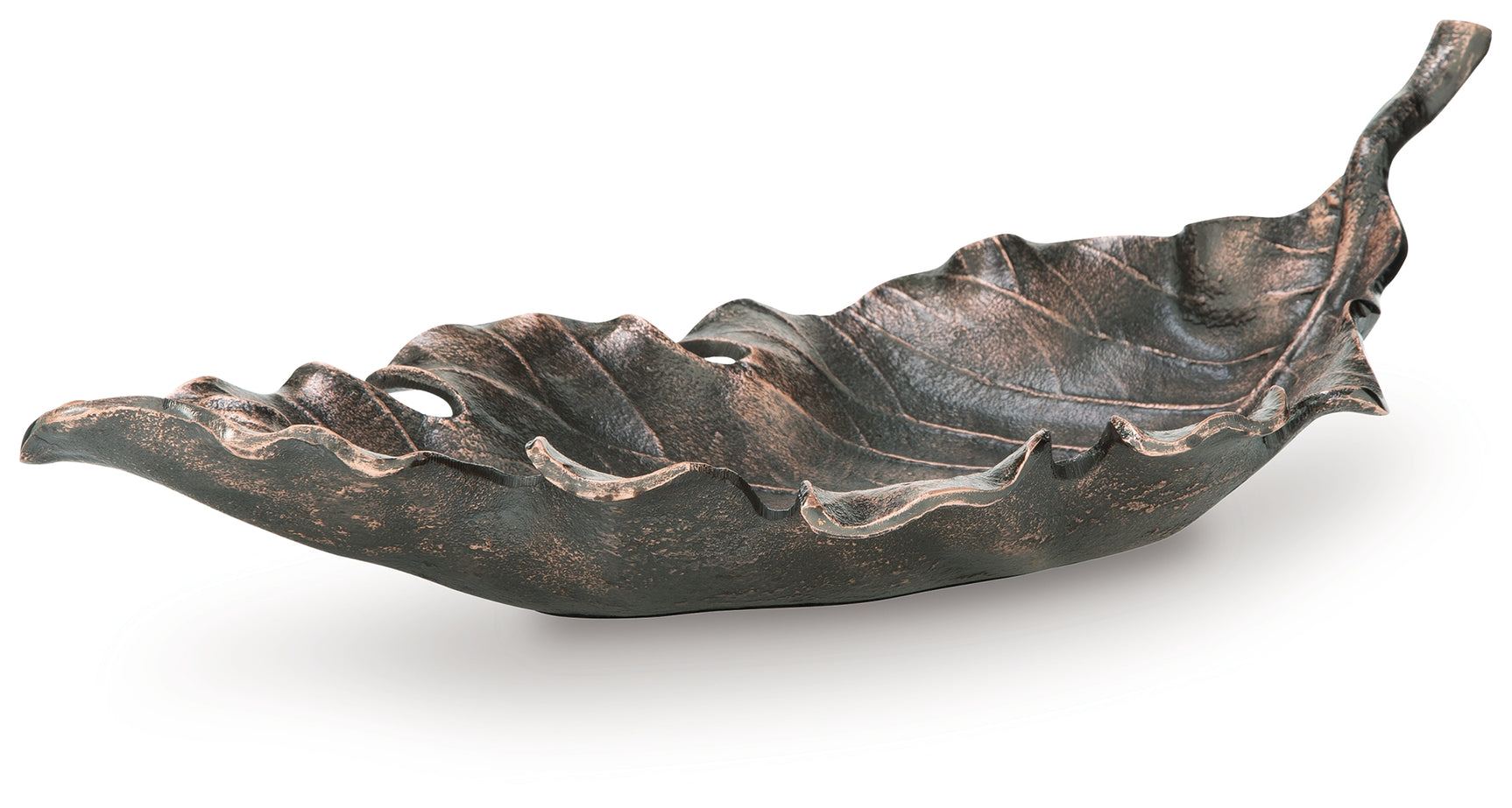 Side view of Avermund cast aluminum leaf sculpture