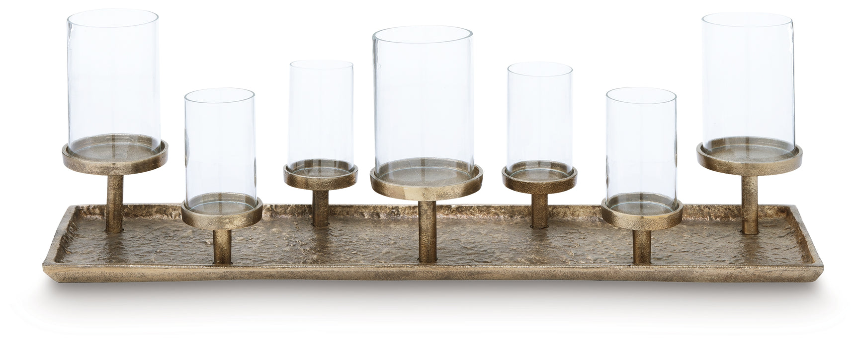 Close-up of Wallmond candle holder detail with clear glass and brass finish