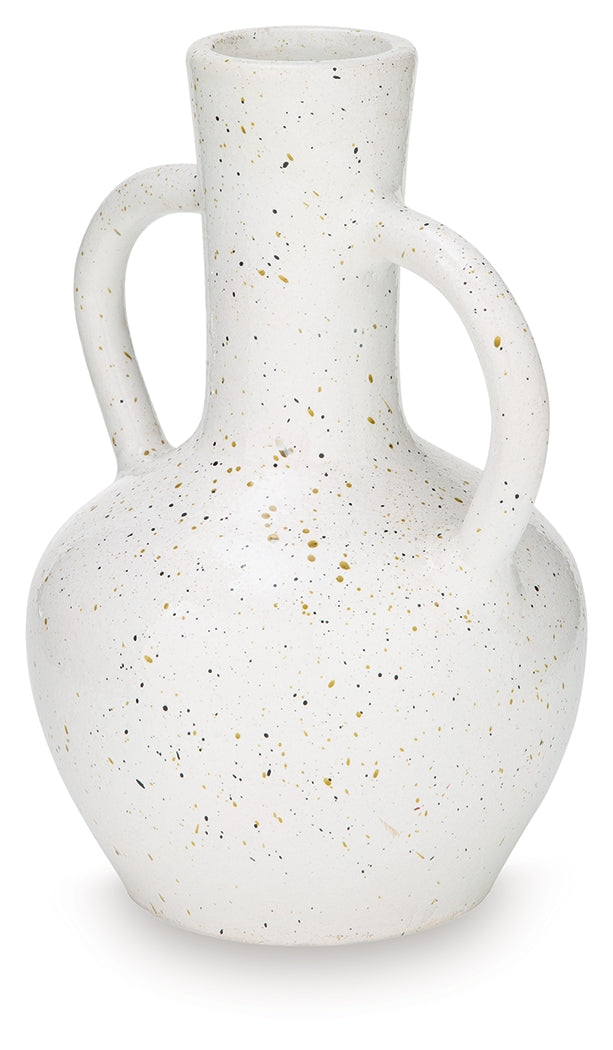 Dallinworth Vase close-up of black speckles on white glazed terra cotta