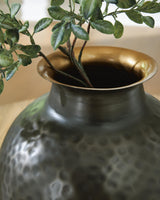 Close-up detail of hammered pewter and gold finish