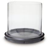 Side angle of Saskia candle holder showcasing clear glass and marble