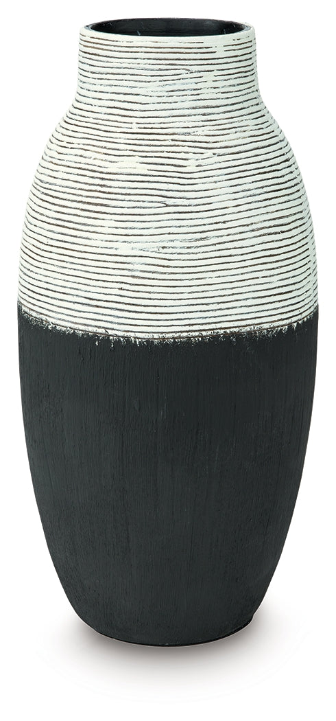 Back view of Girtha Antique White and Black Vase