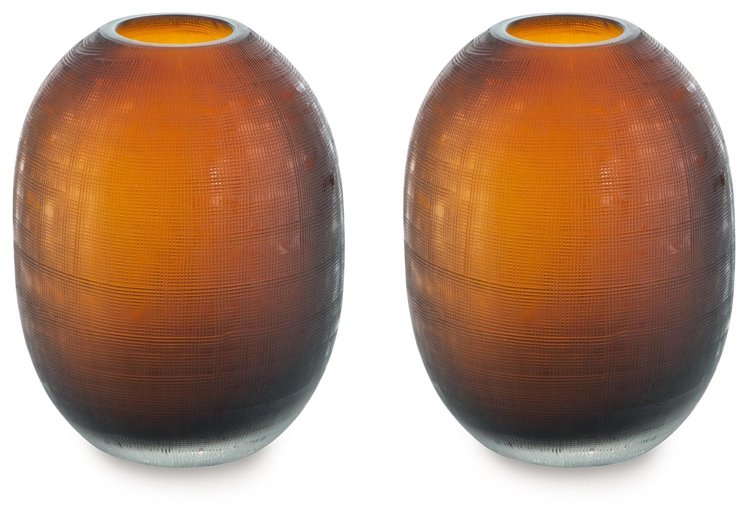 Close-up of amber glass grid texture on Embersen Vase