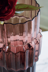 Top view of Dorlow mauve glass vase showing opening
