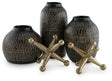 Vinburn black and gold large metal vase front view