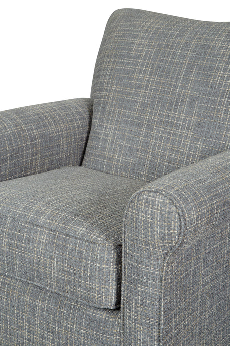 Renley Ash Swivel Glider Accent Chair close-up on swivel base