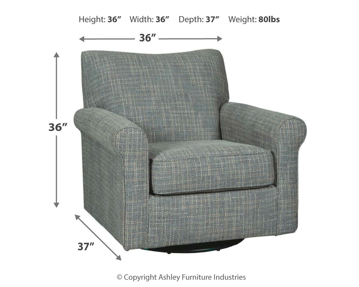 Renley Ash Swivel Glider Accent Chair dimension diagram