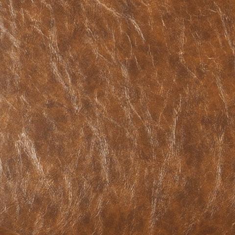 Fabric swatch of medium brown weathered faux leather upholstery