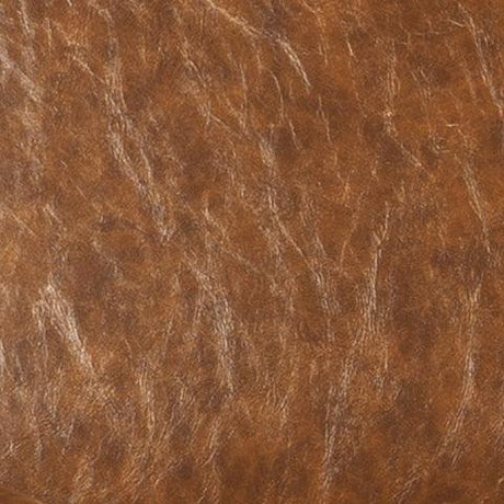 Fabric swatch of medium brown weathered faux leather upholstery